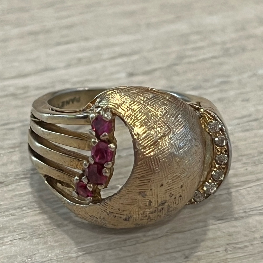 Vintage authentic Panetta Ruby and Diamond 1970s gold ring